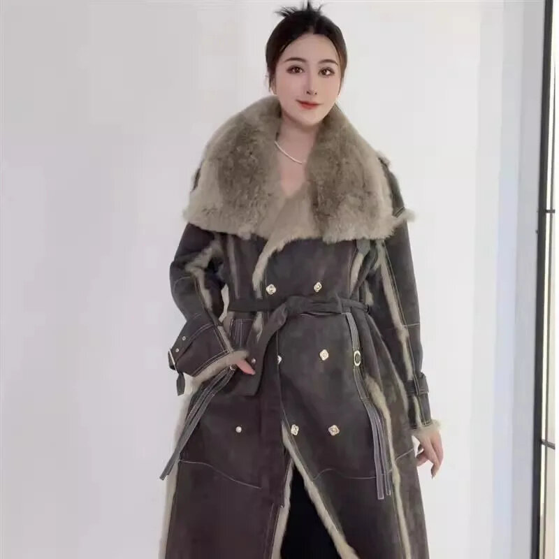 Echtpelzmantel Damen Winter jacke 2024 Designer Mode Kaninchen Kleidung für Frauen Woll kragen lange Mäntel und Jacken