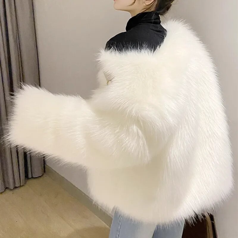 Casaco feminino de pele de raposa de imitação, casaco de inverno, jaqueta grossa, design de luxo, coreano, novo, 2023