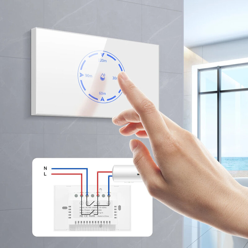 MIUCDA Tuya WiFi inteligentny przełącznik kotła bojler podgrzewacz wody przełącznik panelu dotykowego 20A/4400W odliczanie harmonogram czasowy dla Alexa Google Home