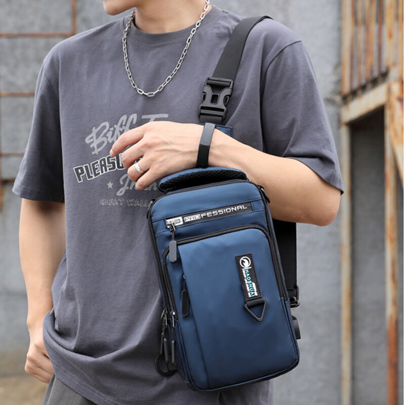 Men Cross Body Shouler Chest Sling Bag Small Backpack with USB Charging Port Travel Waterproof Nylon Male Rucksack Messenger Bag