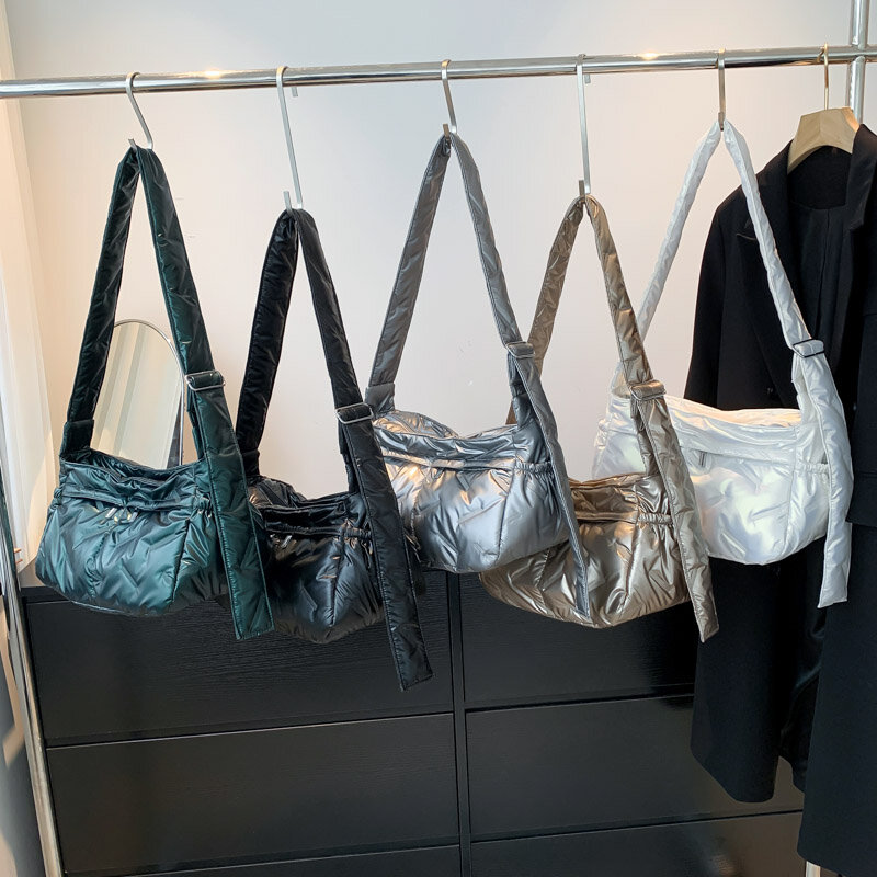 여성용 코튼 스페이스 겨울 가방, 심플한 패션 나일론 숄더백, 대용량 크로스바디 레저 가방, 퀼트 핸드백