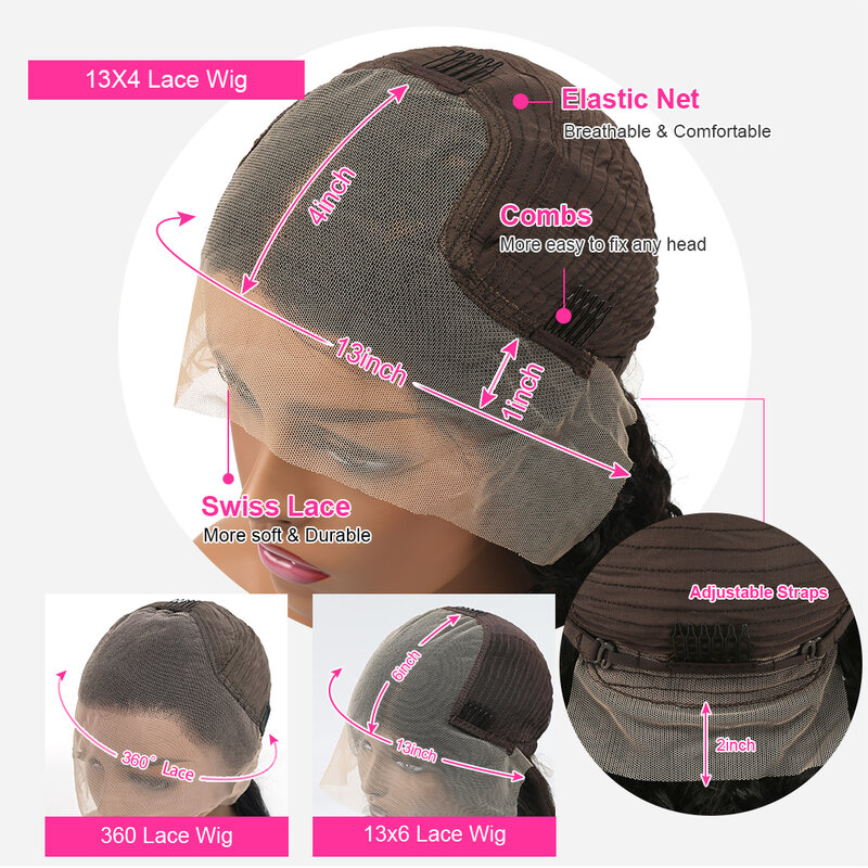 Peruca frontal de renda HD transparente para mulheres, perucas de onda do corpo, cabelo humano remy, peruca dianteira cheia do laço 360, densidade 250, 13x6 13x4, 30 in, 40 in
