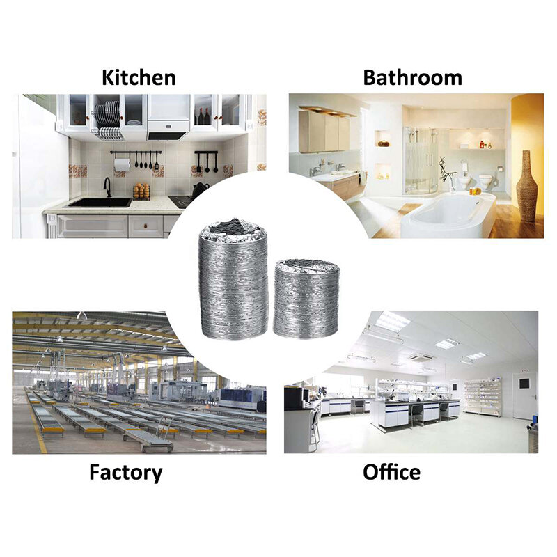 4นิ้วระบายอากาศท่ออลูมิเนียมท่อระบายอากาศท่อยืดหยุ่นท่อไอเสีย2M สำหรับเครื่องปรับอากาศห้องครัวห้องน้ำเรือนกระจก