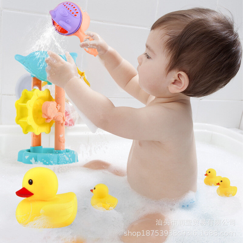 Bath Time Fun Toy Set for Toddlers - Squeaky Duck, Spinning Water Wheel and More