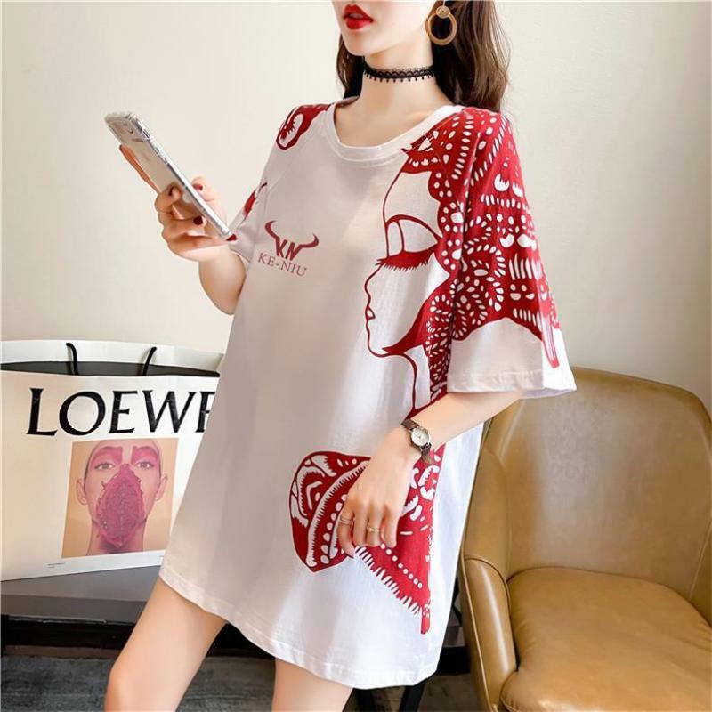 2024 New Summer Fashion Trend Sweet and Cool Round Neck Personalized Print Loose Oversized Casual Large Short Sleeved T-shirt