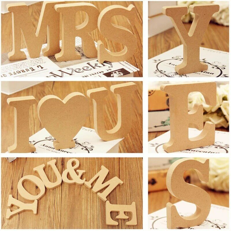 Ornements de lettres anglaises pour la décoration de la maison, artisanat simple en bois, accessoires de mariage, bricolage