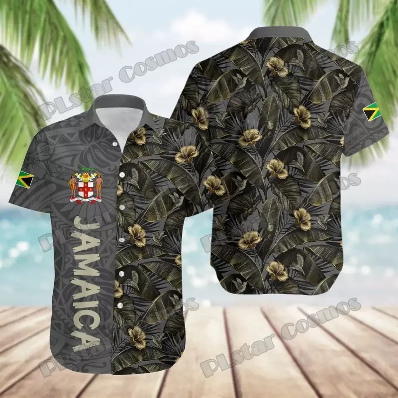 Plstar kosmos jamaica löwe wappen hawaii muster 3d gedruckt herren hawaiian hemd sommer unisex lässig strand hemd dxs09