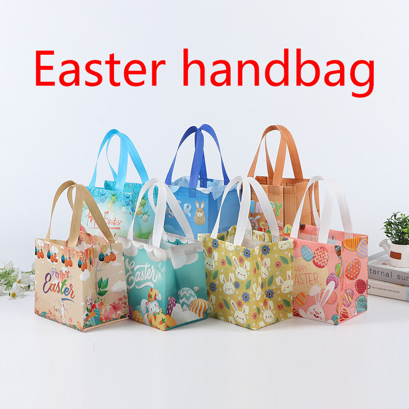 Easter tas jinjing tidak ditenun, kantung belanja pesta telur Paskah dapat digunakan kembali tanpa anyaman hadiah