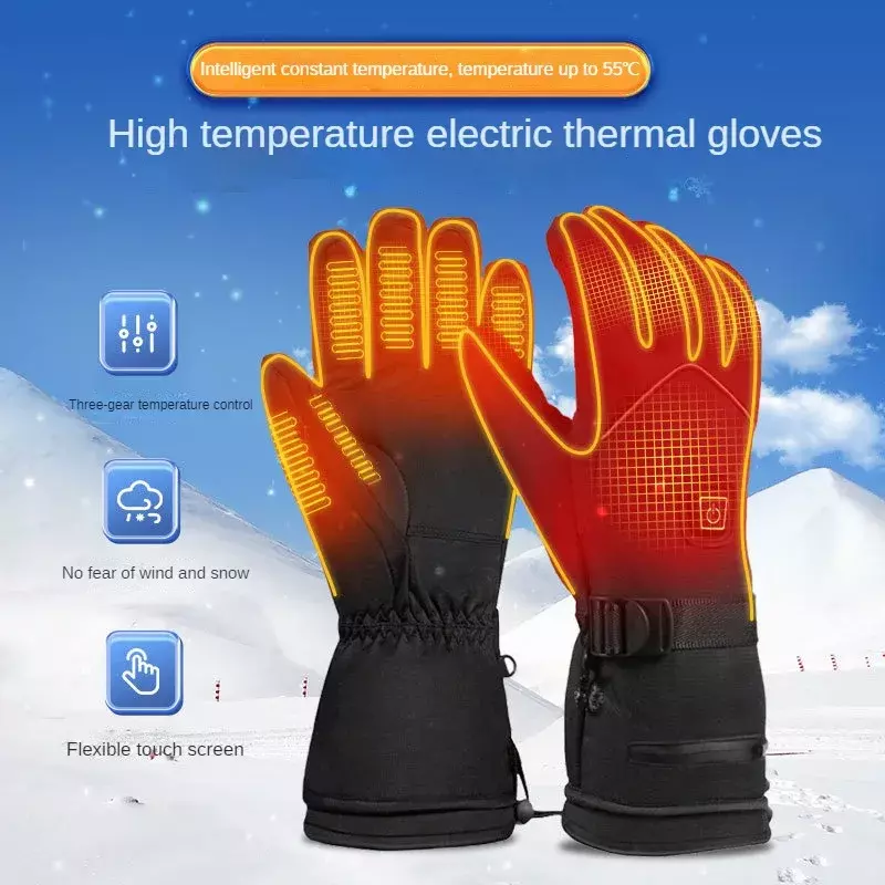 Sarung tangan elektrik ski pria dan wanita, sarung tangan berkendara sepeda motor layar sentuh sarung tangan pemanas listrik hangat