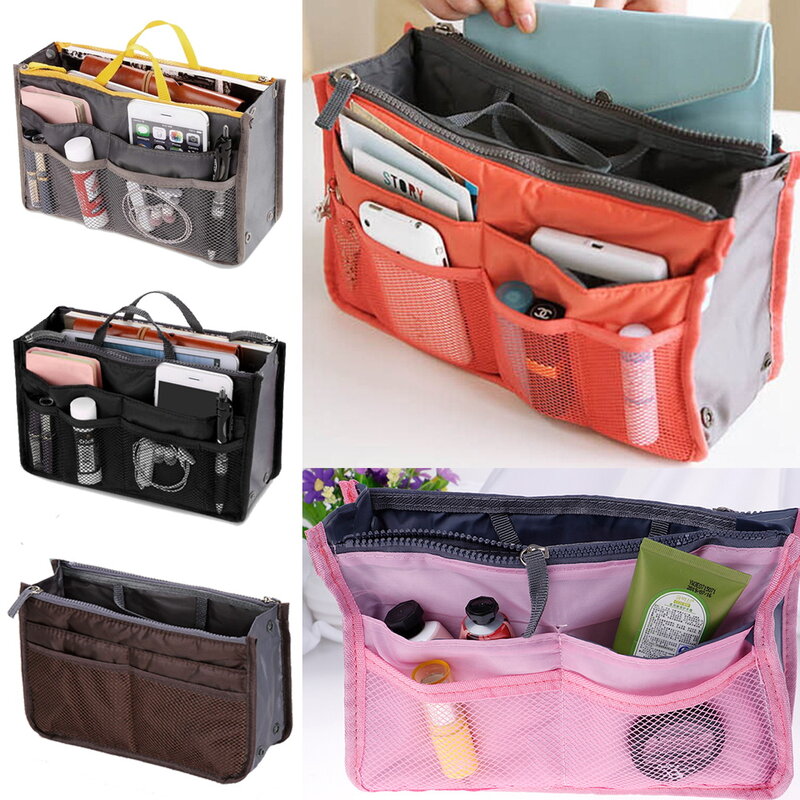 Portable Organizer Insert Makeup Bag Travel Toiletries Handbag Tablet Bag Phone Purse Sport Storage Bag Compartment Cosmetic Bag