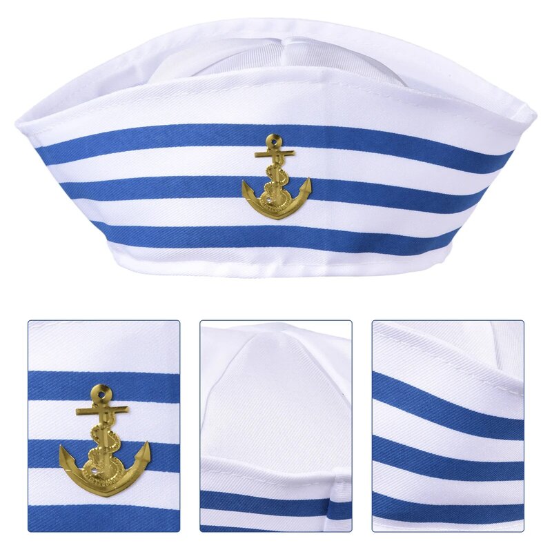 Cappello blu Navy strisce blu e bianche bambino marinaio nave barca cappello da capitano Navy con ancora cappello Cosplay marinaio cappelli militari