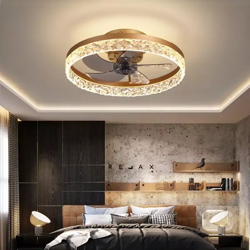 Lámpara Led de cristal nórdico con ventilador de techo, ventilador de 6 velocidades para dormitorio, CC, Control remoto, accesorio de luz