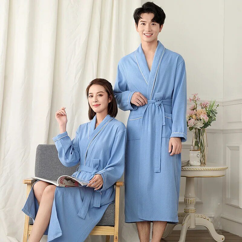 Однотонное женское хлопковое кимоно, халат, полотенце, банный халат, вафельные халаты для женщин, длинный халат, одежда для сна