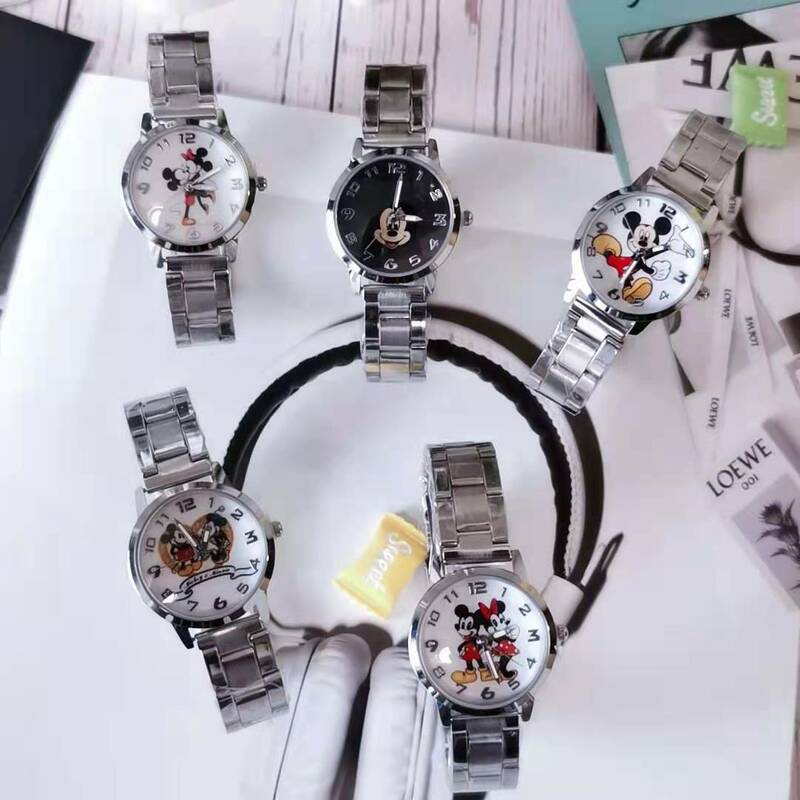 Disney Mickey Mouse Minnie Kids Student Cartoon Watch Aolly Steel Quartz Watches Clock for Boys Girls Gift