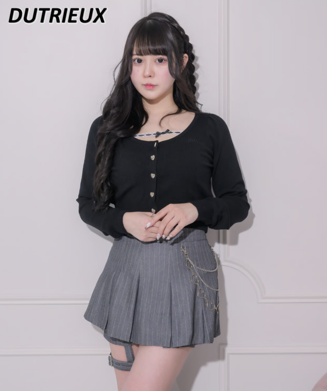 Japanese Spring Mine Mass-Produced Soft Girl High Waist Two-Piece Suit Sweet Bottoming Sling and Short Sweater Cardigan