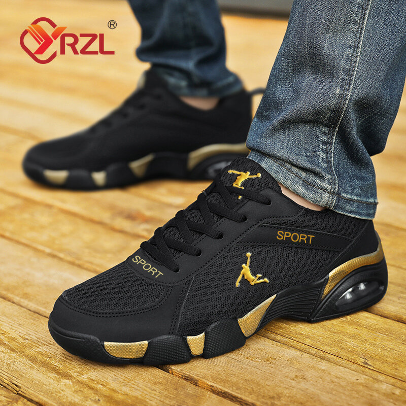 YRZL sepatu kets olahraga untuk pria, sepatu Sneakers luar ruangan kasual bersirkulasi nyaman sol lunak untuk pria 2024