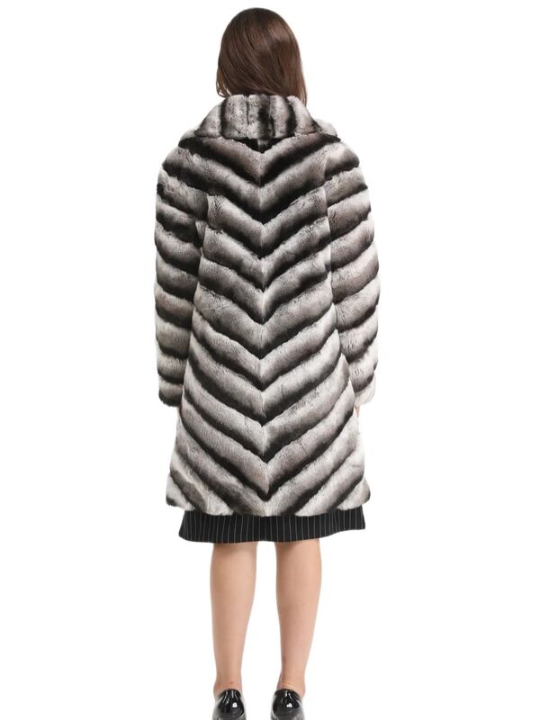 Женское длинное пальто в полоску, пальто из меха шиншиллы с большим отворотом и длинными рукавами 2023, 1907011