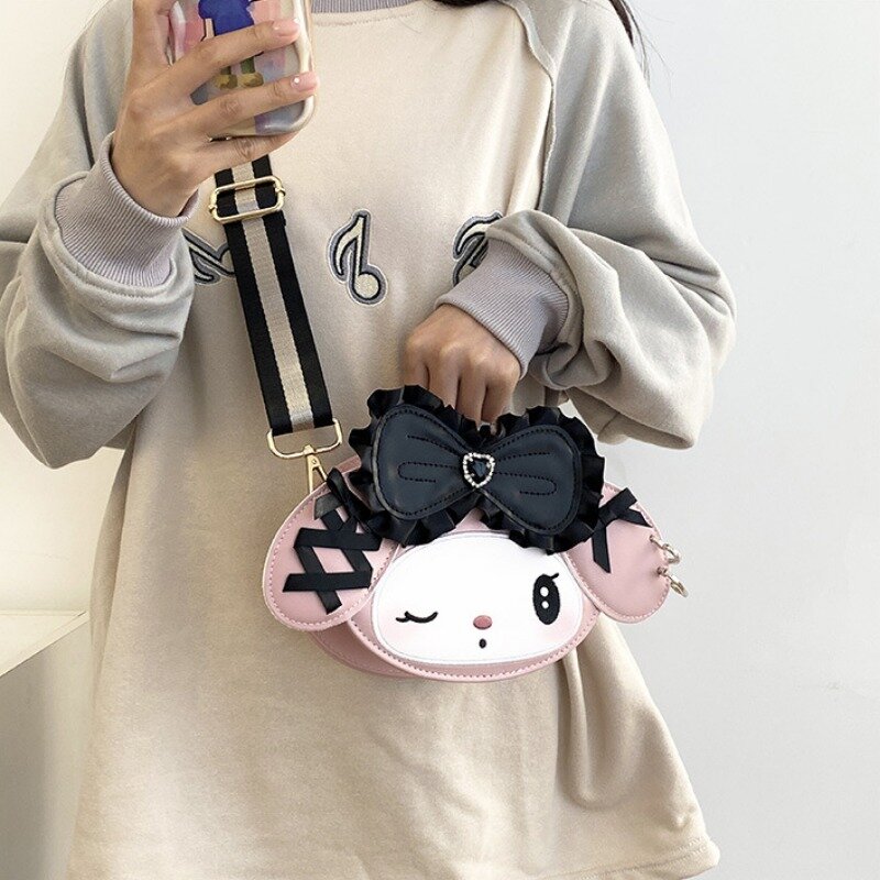 MBTI Cute Kuromi Shoulder Bag for Women Bow Sweet Kawaii Pu Leather Small Crossbody Bag Fashion Casual All-match Female Handbag