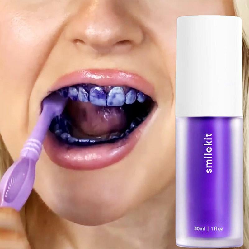 Pasta gigi korektor warna ungu 30ml V34 pasta gigi pemutih napas segar perbaikan Enamel pencerah instan