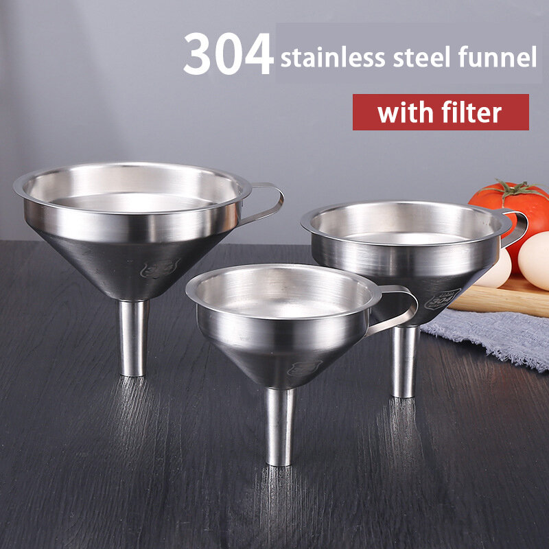 Funil de aço inoxidável óleo de cozinha funil líquido metal funil filtro boca larga funil para conservas ferramentas cozinha casa