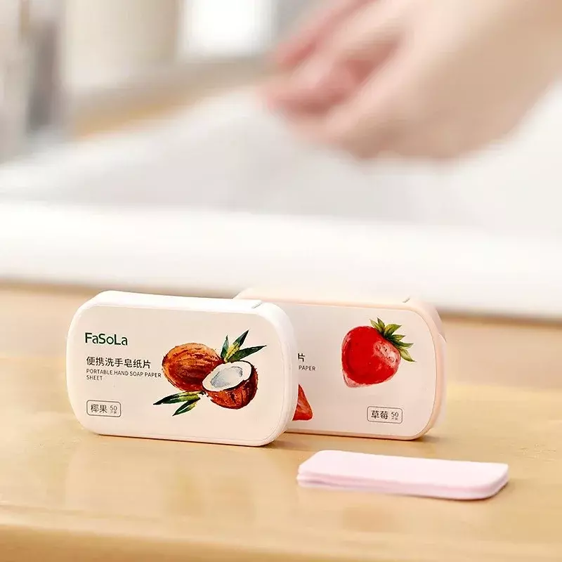 Tragbare Mini-Erdbeer-Papiers eife Einweg-Handwäsche duftende Seifen papiere Handpflege-Reinigungs seifen Bad Reise bedarf