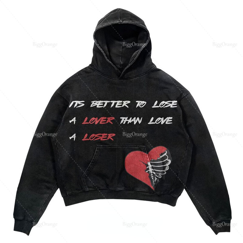 Printing new sweater hoodie red and white letter printing heart-shaped printing personality men and women trend sweater hoodie