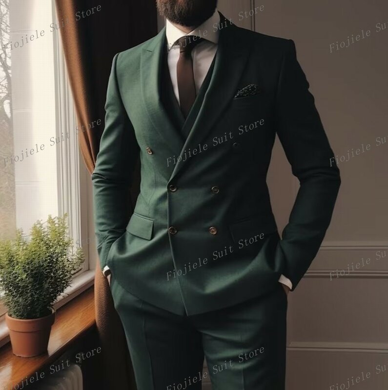 Terno verde escuro masculino, padrinho do noivo, festa de casamento, conjunto de 3 peças, smoking de ocasiões formais, jaqueta, colete, calça, novo