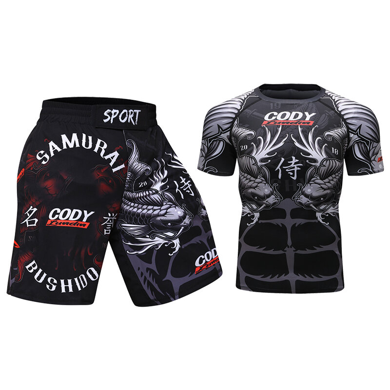 Cody Lundin Tight Men's 3D Printed MMA Sets Fashion Tracksuit Rashguard And Kixboxing Shorts rash guard set training  men's kit