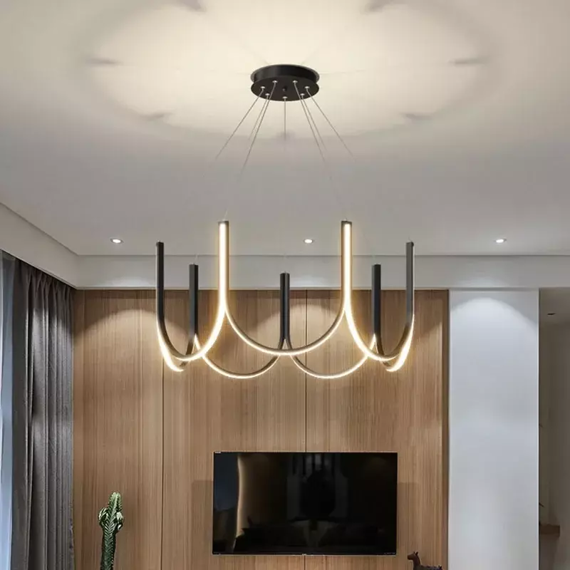 Nowoczesny żyrandol LED w kształcie litery U do salonu jadalnia hotelowa sypialnia lampa wisząca wystrój wnętrz oprawa oświetleniowa połysk