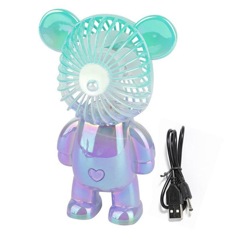 Ventilador eléctrico de oso violento, Mini Ventilador portátil de refrigeración recargable por USB, Ventilador colorido de mano, Ventilador de ajuste de tres velocidades