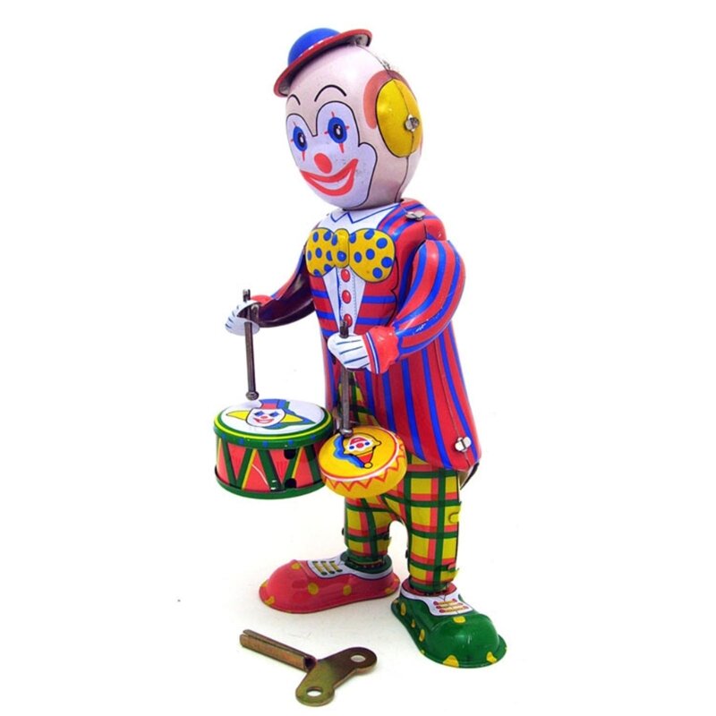 Nostalgisches Wind-Up-Clown-Trommelspielzeug für Bar-Desktop-Zubehör, Weißblech-Zirkus-Vintage-Stil, Foto-Requisiten,