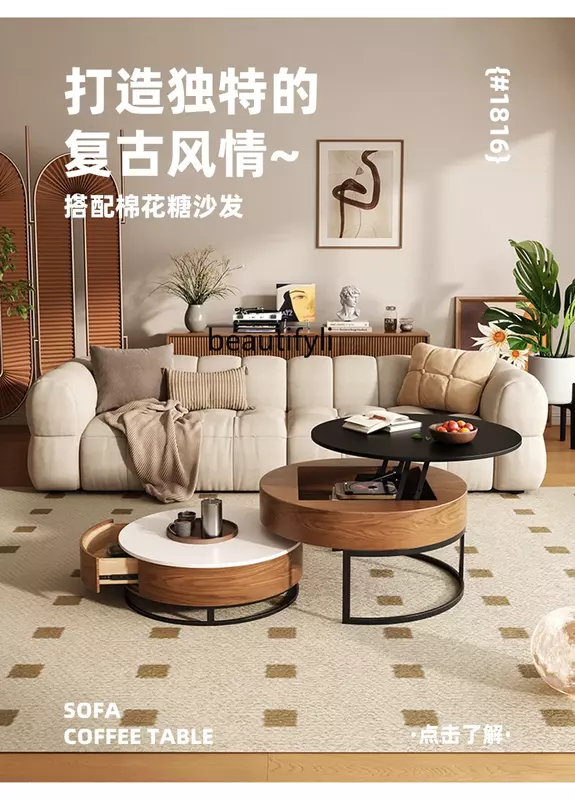 Nórdico luz redonda mesa de café, combinação de armário de TV, moderno, simples, pequeno apartamento, mesa de chá dobrável, vivendo, luxo