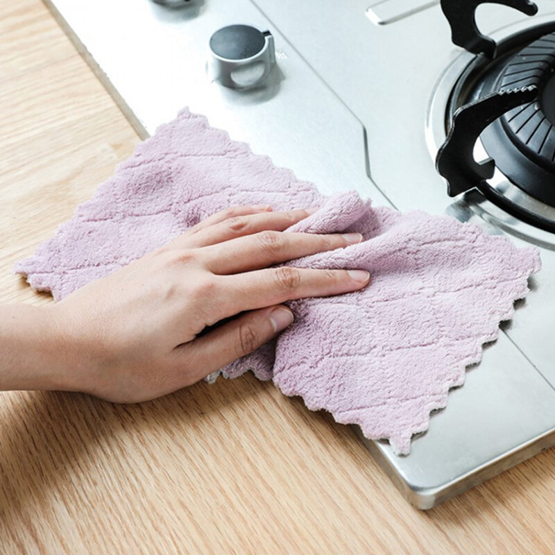 10Pcs Kitchen Cloth Dish Towels Super Absorbent Coral Velvet Kitchen Microfiber Dishtowels Nonstick Oil Washable Fast Drying