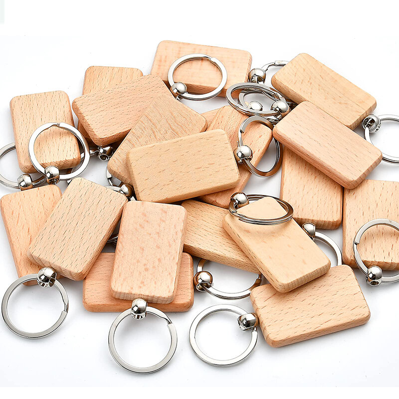 سلاسل مفاتيح خشبية مستطيلية للهدايا ذاتية الصنع ، سلسلة مفاتيح فارغة ، حلقة مفاتيح خشبية غير مكتملة ، علامة للحرف اليدوية ، 30 أو