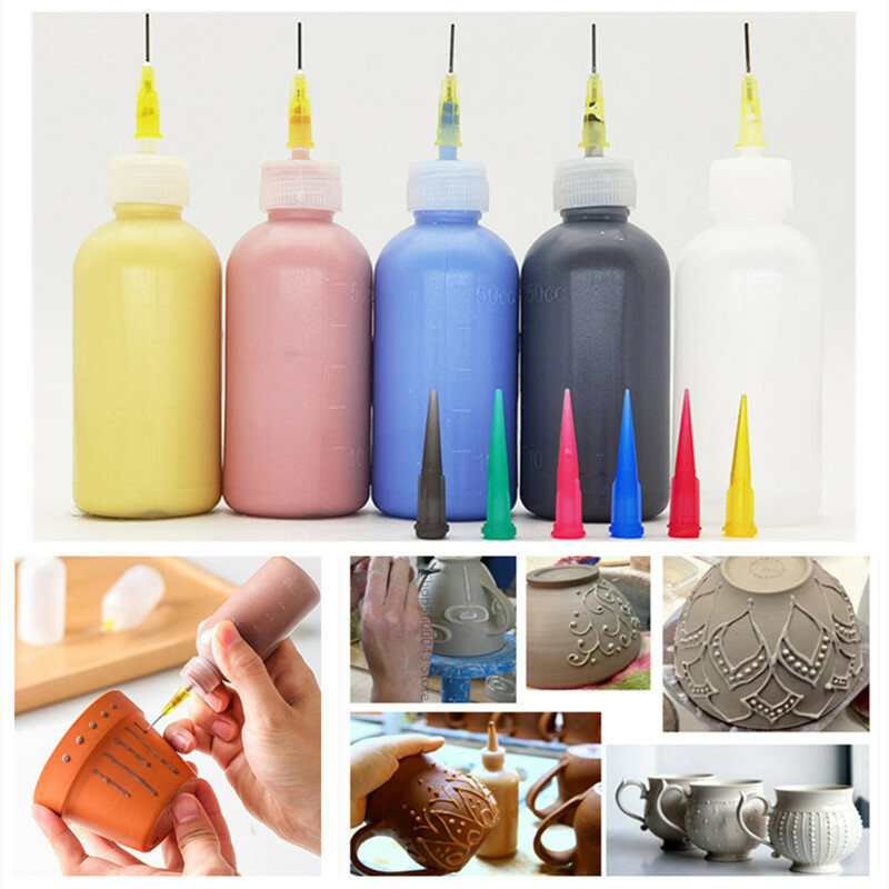 50ml ceramiki błoto malowanie butelka wycisnąć błoto butelka multi-needle DIY tekstury ceramiczne kolorowanie glazury malowane gliniana rzeźba narzędzie
