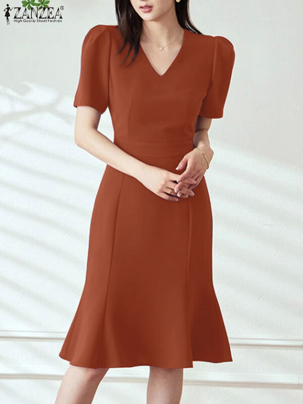 ZANZEA-vestido de tubo con escote en V para mujer, traje elegante de oficina para fiesta de verano, 2024