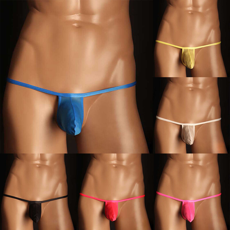 Men Sexy Micromini Thong G-String Pouch Ice Silk Panties Underwear T-Back Briefs Thongs Erotic Lingerie Hollow Out Exposed Butt