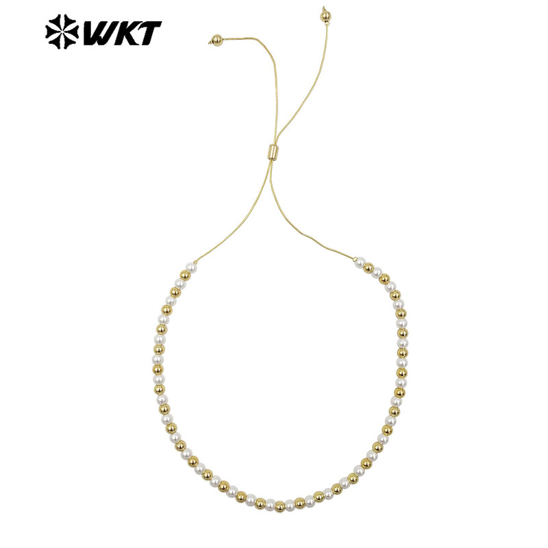 WT-JFN20 modna i elegancka sztuczna perła przekładka z złote koraliki wzorem może być regulowany naszyjnik dla kobiet codziennie dekorowanych