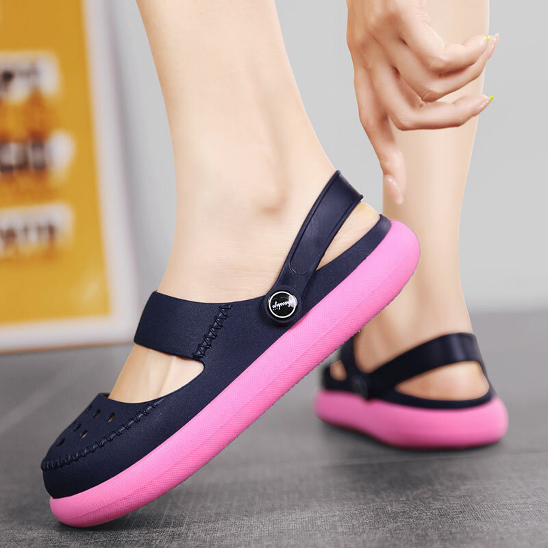 Sandal wanita STRONGSHEN, Sandal musim panas, Sandal taman, Sandal mode, sepatu lubang bawah tebal, Sandal Baotou, Sandal pantai luar ruangan
