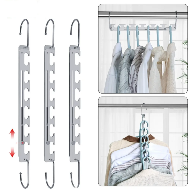Multifunctional Clothes Hangers  Adjustable Stainless Steel Hanger 9 Holes Magic Clothes Hanger Space Saving Wardrobe Organizer