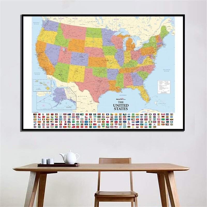세계 지도 장식 포스터 프레임 없는 인쇄 벽 아트 캔버스 그림, 학교 용품, 거실 홈 장식, 90x60cm
