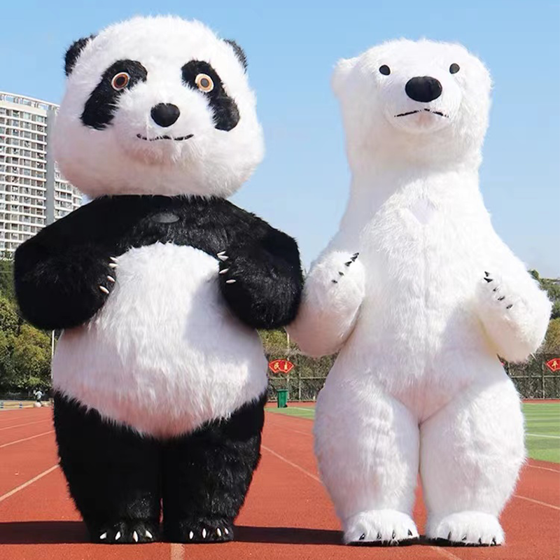 Mascote Inflável Panda Gigante Cosplay Trajes para Adulto, Roupas Peludas de Pelúcia, Boneca dos desenhos animados, Urso Polar, Publicidade, Festa, 2m, 2.6m, 3m