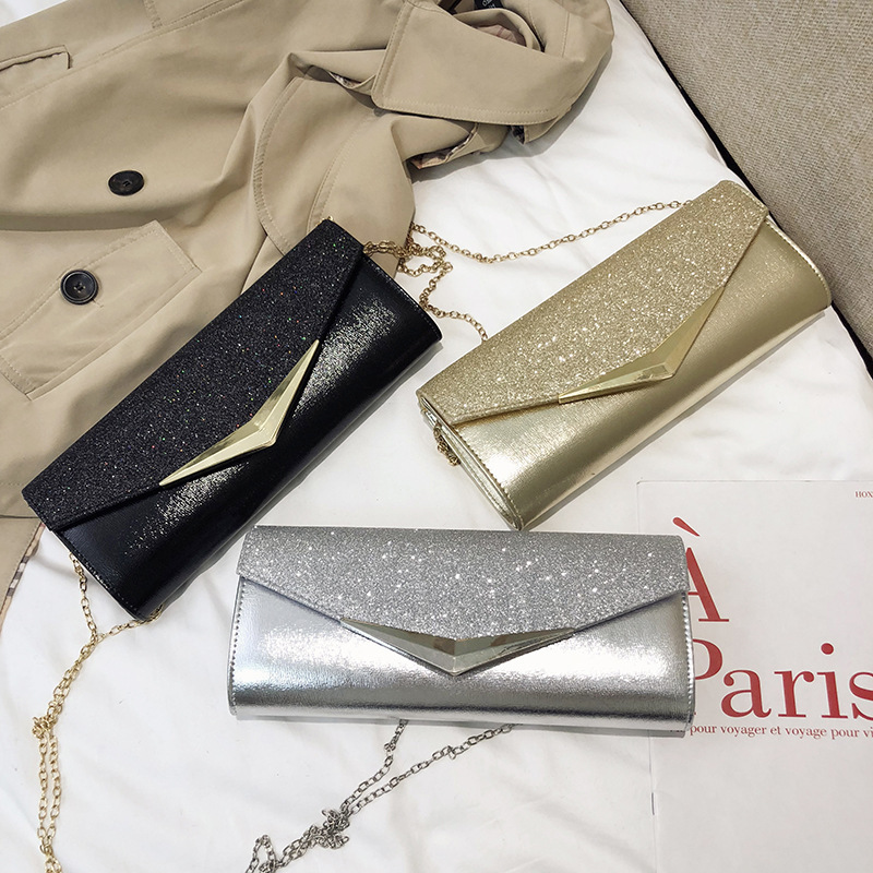 Pochette à rabat brillante pour femme, sac à main de luxe, décor en métal, sacs à main de soirée, sac à main à paillettes élégant, mini paquet carré