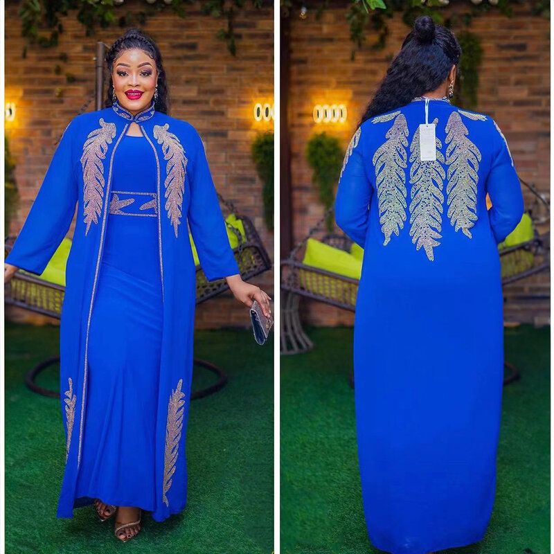 2023 African Wedding Party Dresses for Women Spring Autumn African Long Sleeve Red Black Blue White Long Dress Suit Muslim Abaya