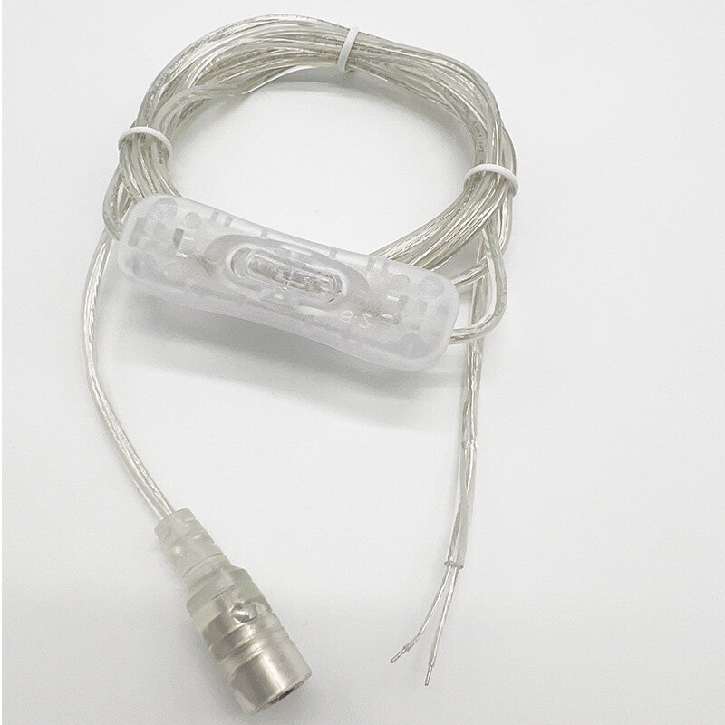 Cable hembra de 2M 22awg DC 12V, Conector de botón de interruptor 304, Cable de fuente de alimentación de extensión, 5,5 x mm, 2,1mm, transparente, A7