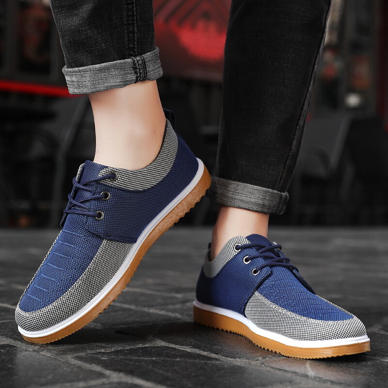 Men's Casual Canvas Shoes Korean Version Lace Up Work Shoes Lightweight Rubber Anti Slip Breathable Casual Sports Shoes