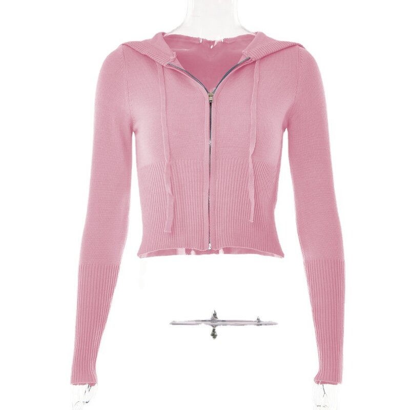 Damen pullover mit Kapuze und Reiß verschluss, lässige zweiteilige, rosa Hose, y2k, Frühling