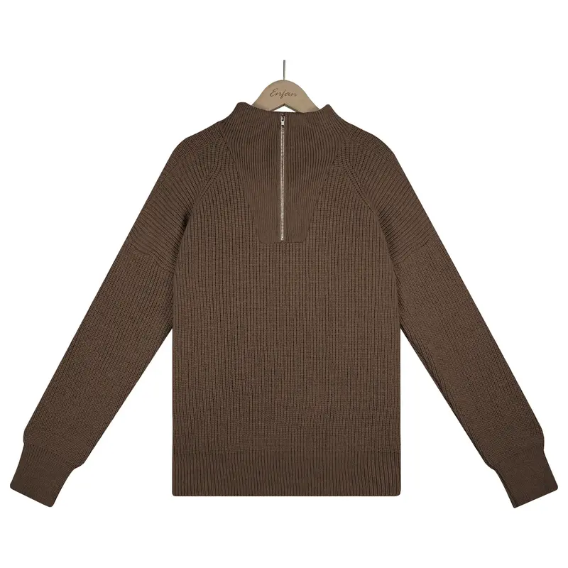 Suéter de manga comprida listrado feminino, suéter polo com zíper, bloco colorido, nova moda, NMZM2023, outono e inverno