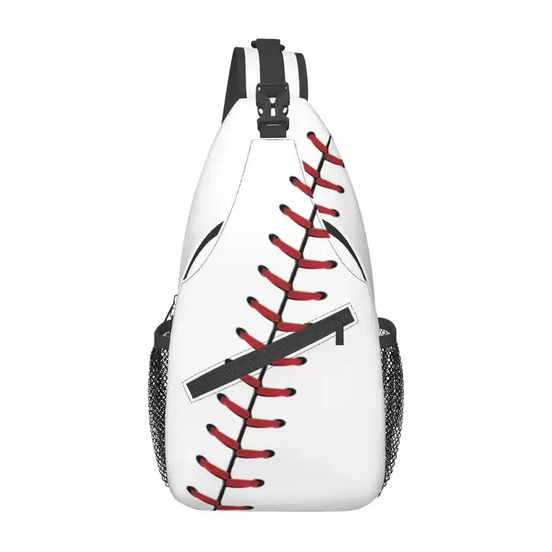 กระเป๋าสะพายไหล่ซอฟต์บอลลำลองสำหรับผู้ชายกระเป๋าคาดหน้าอกสายสะพายข้างตะเข็บปักลูกเบสบอลสำหรับปีนเขา