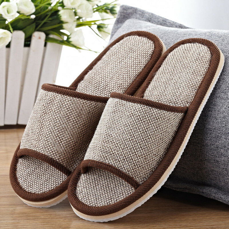 Zapatillas de lino para mujer, chanclas sencillas y silenciosas para el hogar, sandalias de verano, 2023